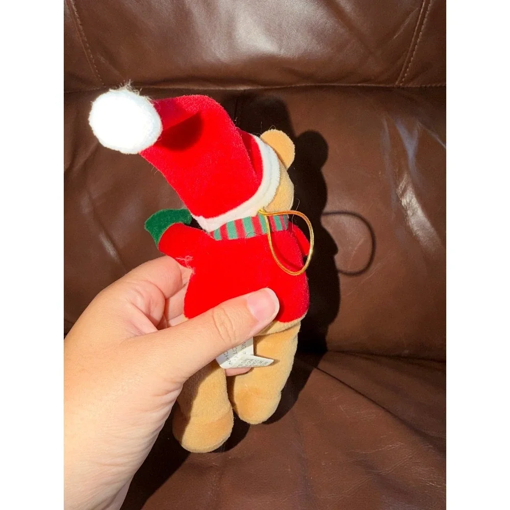 Sterling Inc Christmas Teddy Bear Plush Ornament Santa Hat Scarf Red Green Tan